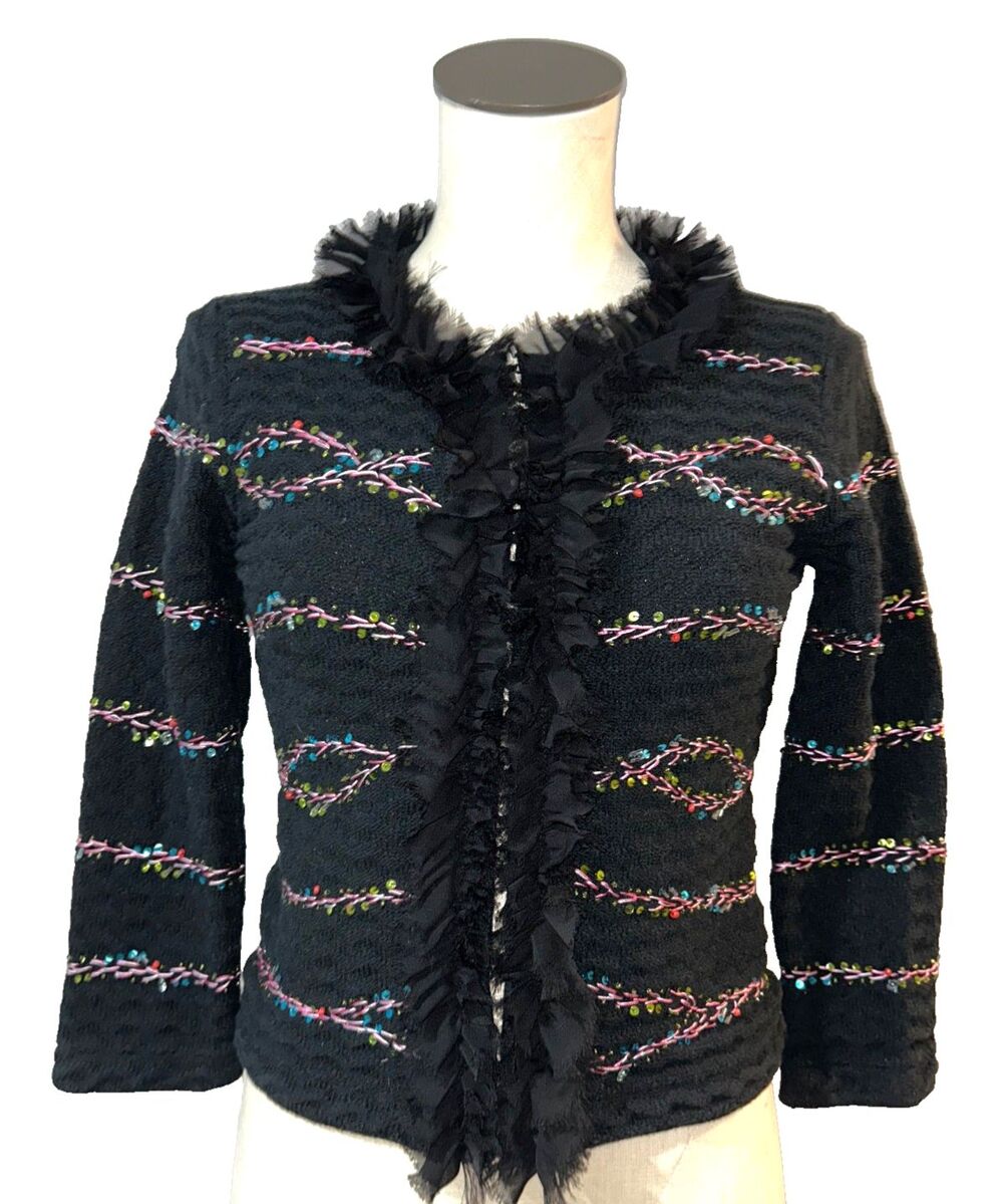 Michael Simon Women’s Vintage Embroidered Beaded Cardigan size PS Art to Wear